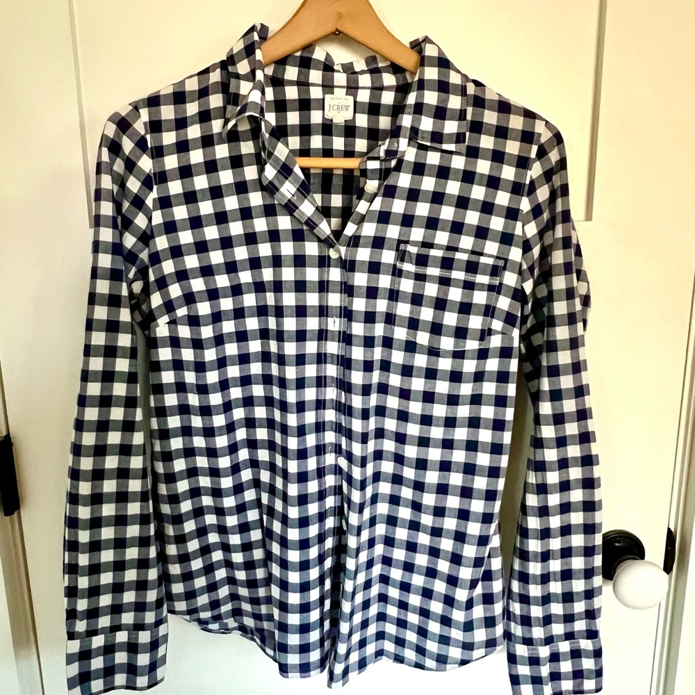 J. Crew Blue and White Plaid Shirt